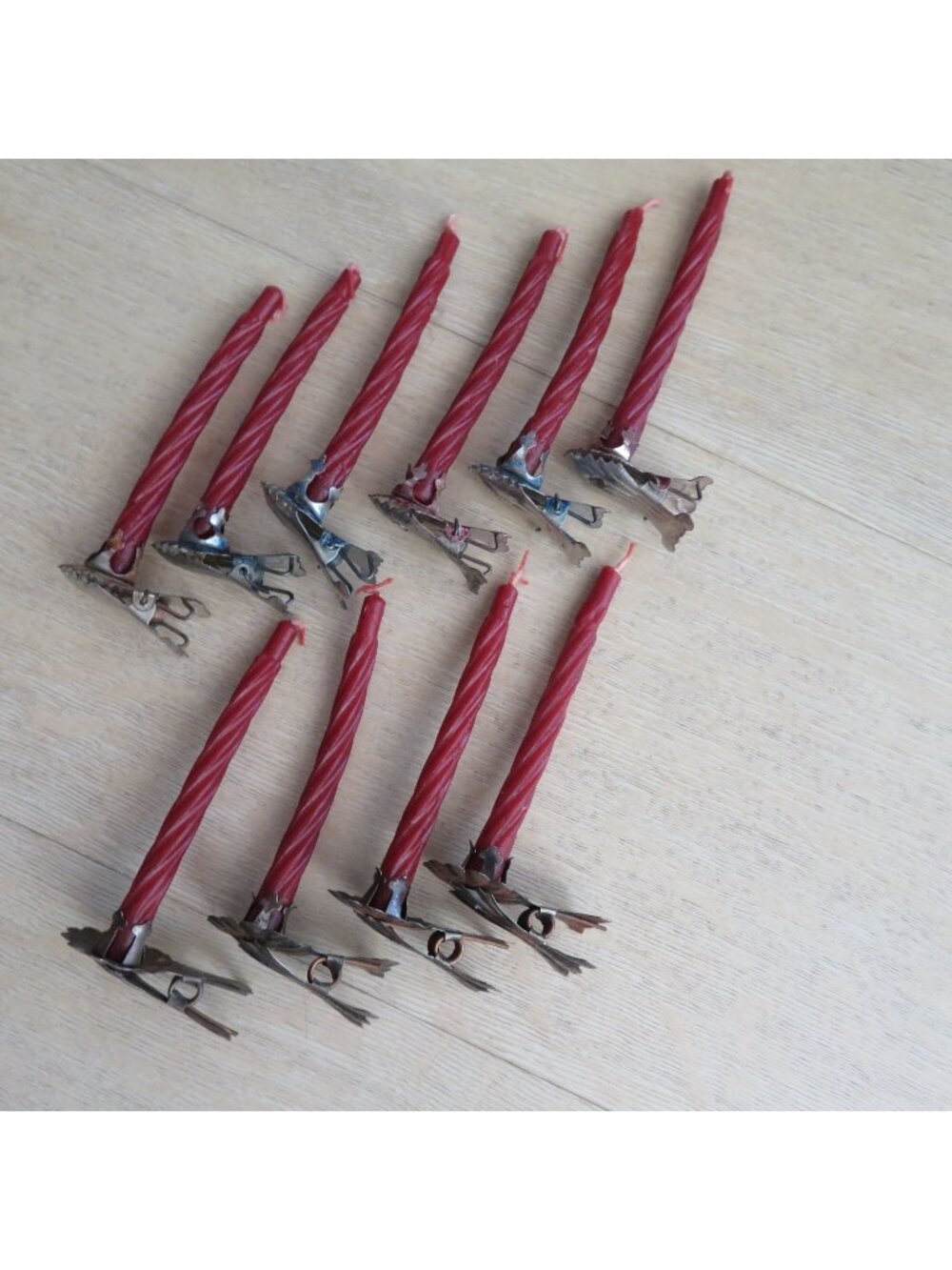 Set of 10 Vintage Christmas Tree Metal Clip Candle Holders with Candles